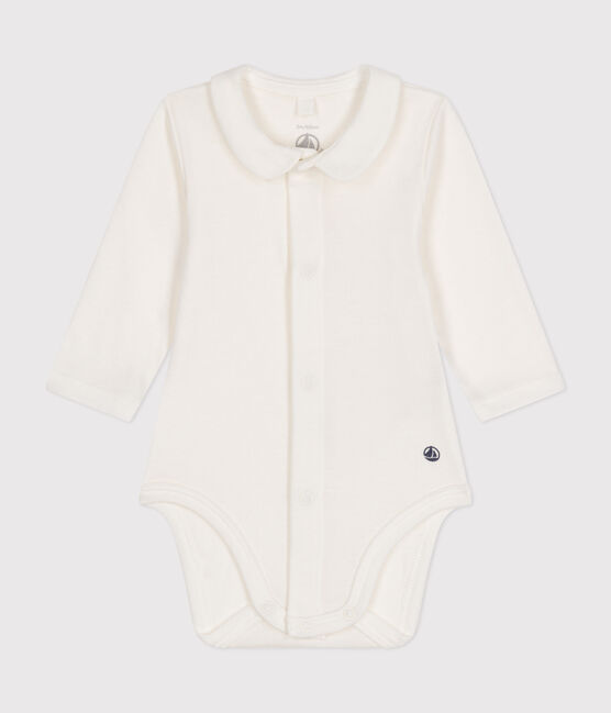 Body de manga larga con cuello de algodón de bebé blanco MARSHMALLOW