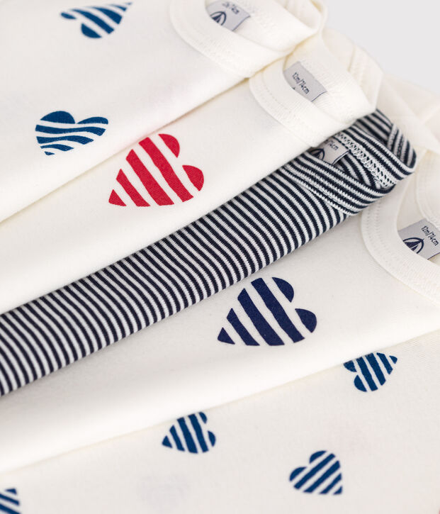 Juego de 5 bodis de algod&oacute;n de manga corta con corazones a rayas para beb&eacute; multicolor