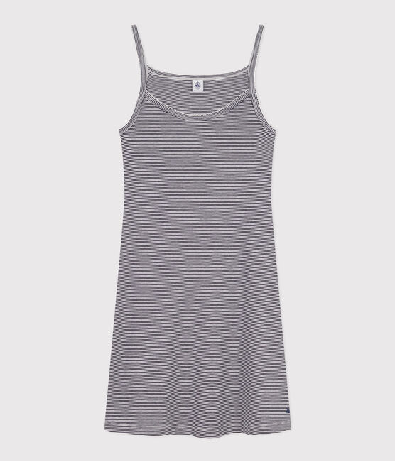 Camisón de algodón a rayas para mujer azul SMOKING/blanco MARSHMALLOW