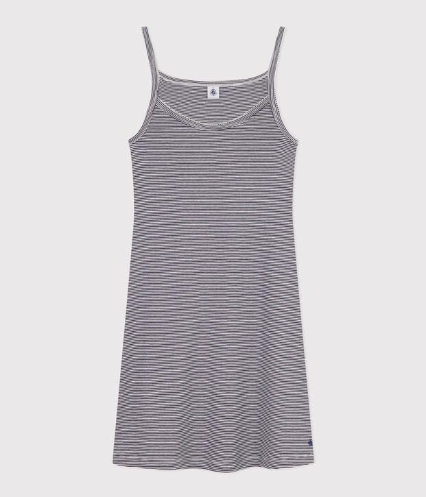 Camis&oacute;n de algod&oacute;n a rayas para mujer azul/blanco