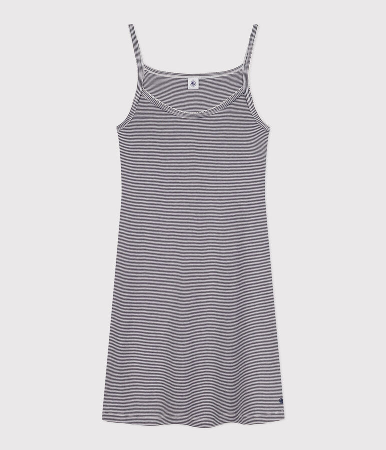 Camis&oacute;n de algod&oacute;n a rayas para mujer azul/blanco