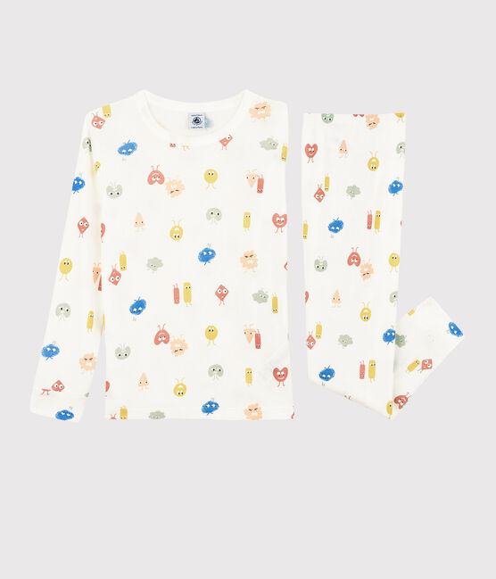 Pijama emociones de algodón y lyocell para niño/niña blanco MARSHMALLOW/blanco MULTICO