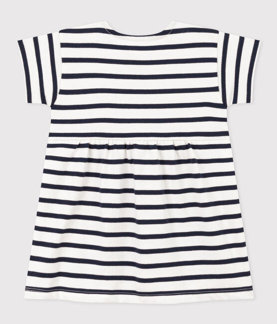 Vestido de manga corta de punto grueso a rayas para bebé blanco MARSHMALLOW/azul SMOKING