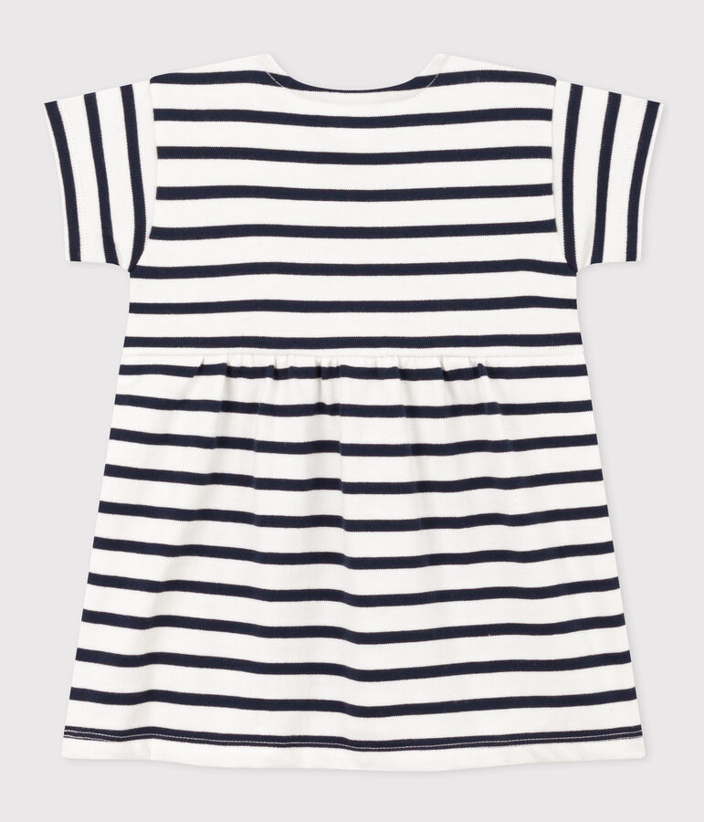 Vestido de manga corta de punto grueso a rayas para beb&eacute; blanco MARSHMALLOW/azul SMOKING