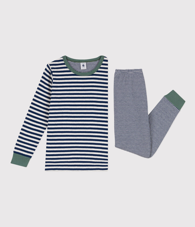 Pijama de t&uacute;bico milrayas para ni&ntilde;o/ni&ntilde;a azul/beige
