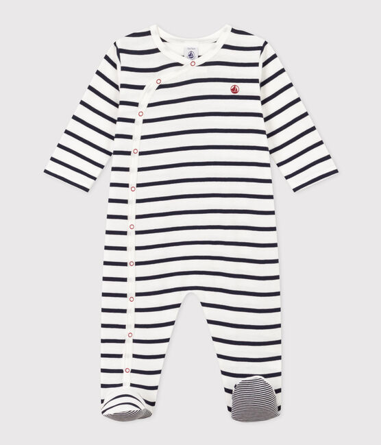 Pijama de punto a rayas para bebé blanco MARSHMALLOW/azul SMOKING