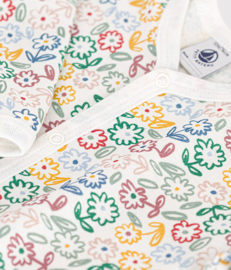 Pijama sin pies de algod&oacute;n estampado para beb&eacute; blanco MARSHMALLOW/blanco MULTICO