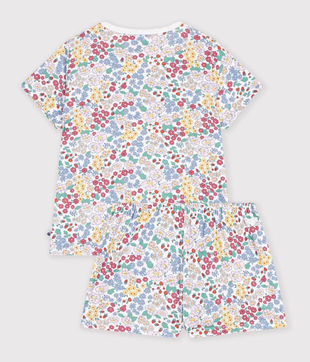 Pijama corto infantil de algod&oacute;n con flores blanco/multicolor