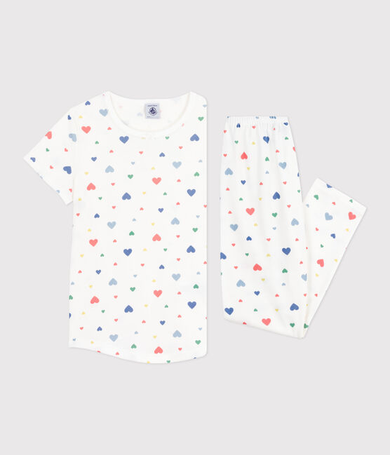 Pijama infantil de algodón de manga corta y pierna larga con estampado blanco MARSHMALLOW/blanco MULTICO