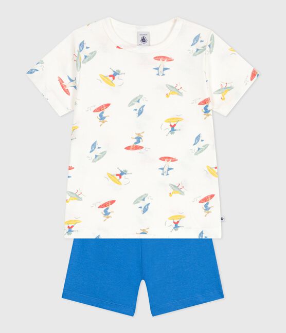 Pijama corto infantil de algodón con estampado de surfistas blanco MARSHMALLOW/blanco MULTICO