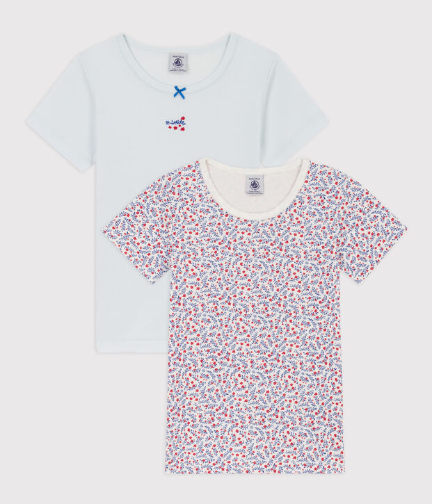 Juego de 2 camisetas de algod&oacute;n de manga corta con flores para ni&ntilde;a multicolor