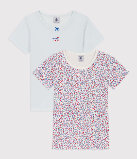 Juego de 2 camisetas de algodón de manga corta con flores para niña variante 1