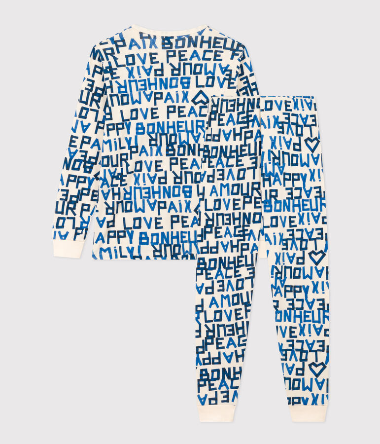 Pijama de algod&oacute;n con palabras azules para ni&ntilde;o crudo/multicolor