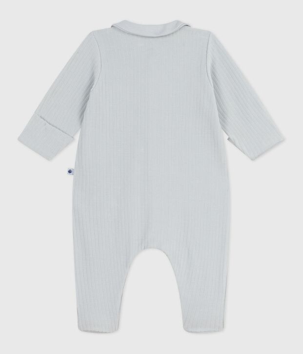 Pijama de terciopelo con cuello liso para beb&eacute; azul