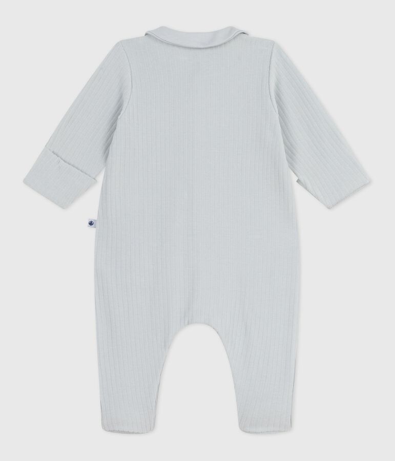 Pijama de terciopelo con cuello liso para beb&eacute; azul