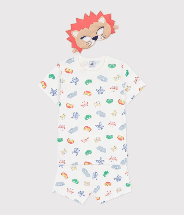 Pijama corto tipo disfraz infantil de algod&oacute;n con estampado de m&aacute;scaras blanco/multicolor