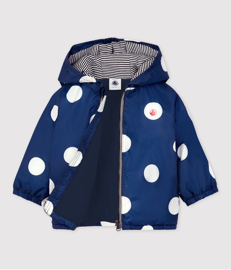 Cortavientos c&aacute;lido de poli&eacute;ster reciclado para beb&eacute; azul/blanco