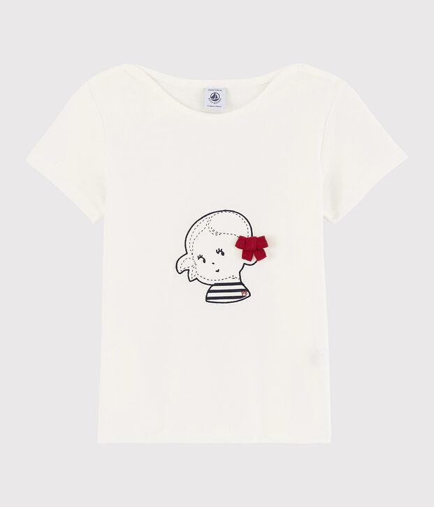 Camiseta de manga corta de algod&oacute;n de ni&ntilde;a blanco