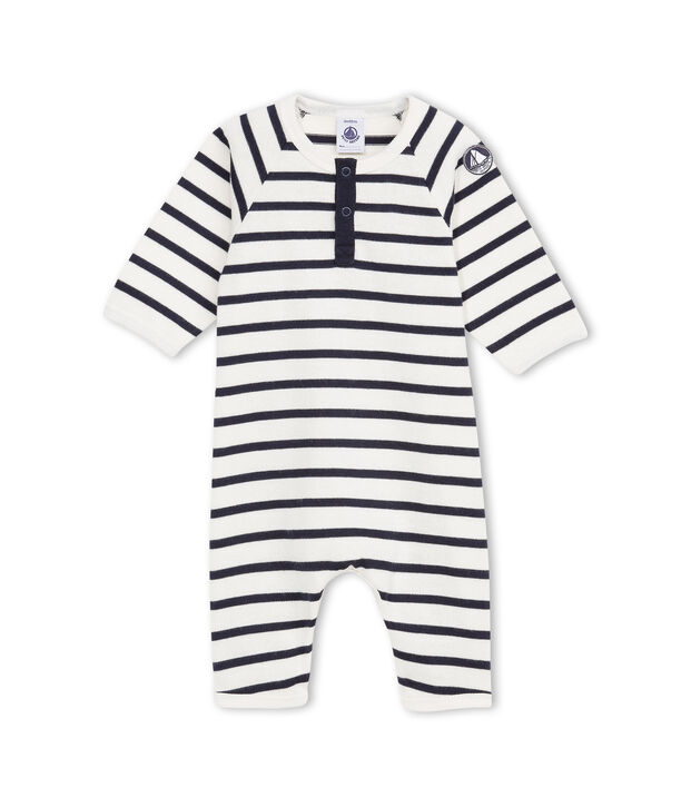 Baby boy coverall in striped heavy jersey blanco/azul