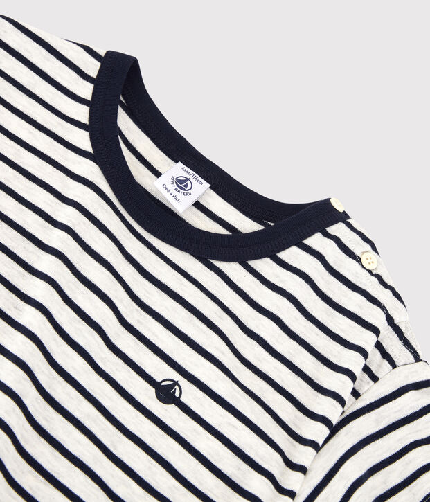 Camiseta de manga corta de algod&oacute;n de ni&ntilde;o beige/azul