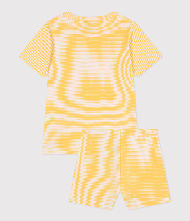 Pijama infantil corto de algod&oacute;n a rayas amarillo/blanco