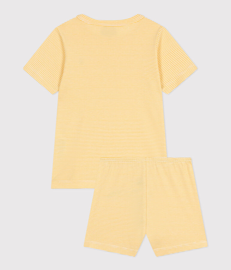 Pijama infantil corto de algod&oacute;n a rayas amarillo/blanco