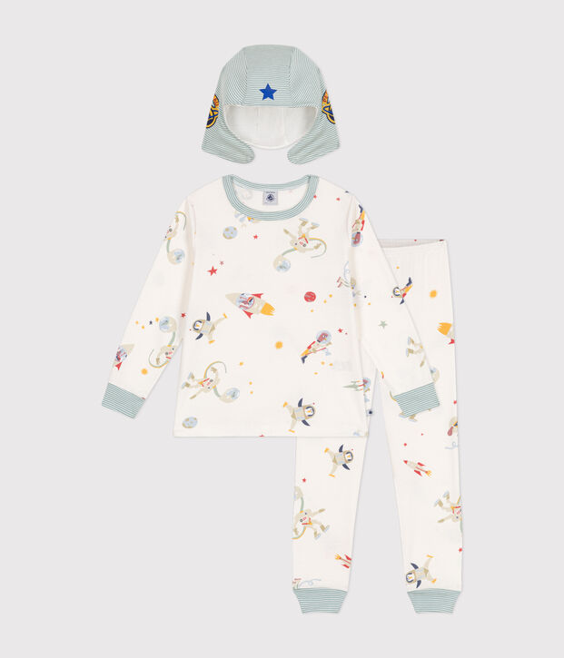 Pijama disfraz infantil de algod&oacute;n con estampado espacial blanco/multicolor