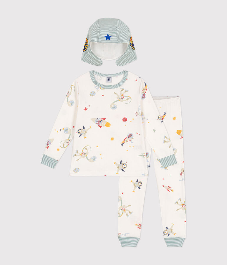 Pijama disfraz infantil de algod&oacute;n con estampado espacial blanco/multicolor