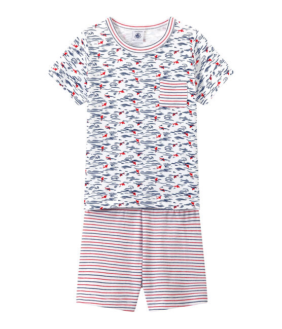 Pijama corto estampado y rayado para niño blanco ECUME/azul SMOKING/ MULTICO