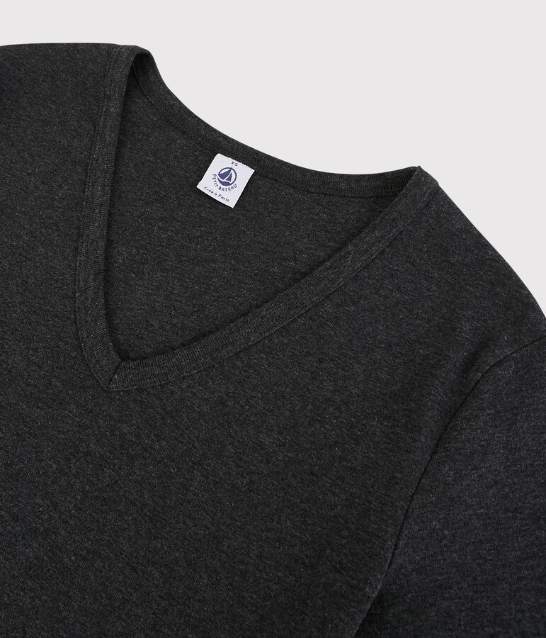 Camiseta de cuello de pico emblem&aacute;tica de algod&oacute;n de mujer gris
