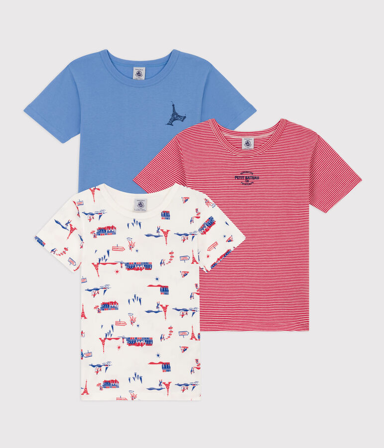 Juego de 3 camisetas de manga corta Par&iacute;s de algod&oacute;n para ni&ntilde;o multicolor