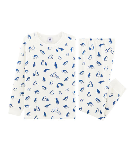 Pijama unisex de rizo picado muy cálido blanco MARSHMALLOW/azul MAJOR