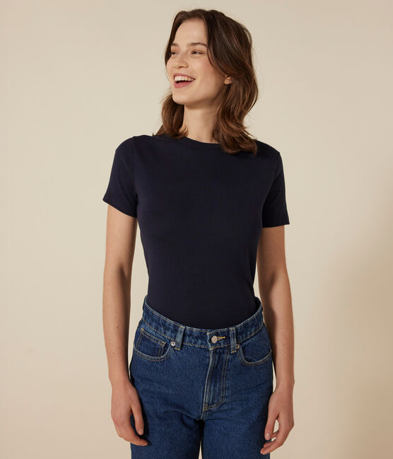 Camiseta Iconique de manga corta de punto liso para mujer azul SMOKING
