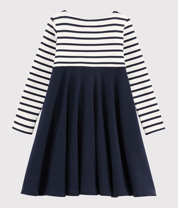 Vestido de manga larga para ni&ntilde;a blanco/azul