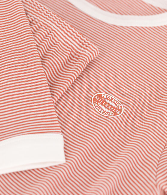 Pijama de algodón milrayas para niño/niña rosa BRANDY/blanco MARSHMALLOW