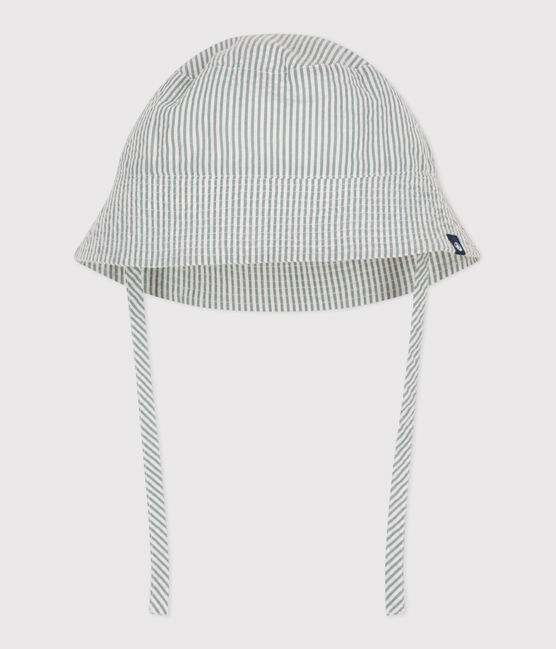 Gorro bucket anudable de seersucker para bebé blanco MARSHMALLOW/azul BRUT