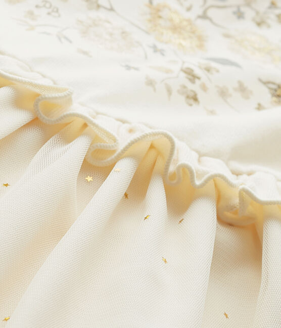 Vestido brillante bi-materia para niña beige COQUILLE
