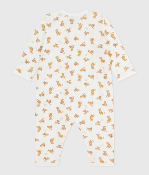 Pijama sin pies de algod&oacute;n estampado para beb&eacute; blanco/beige