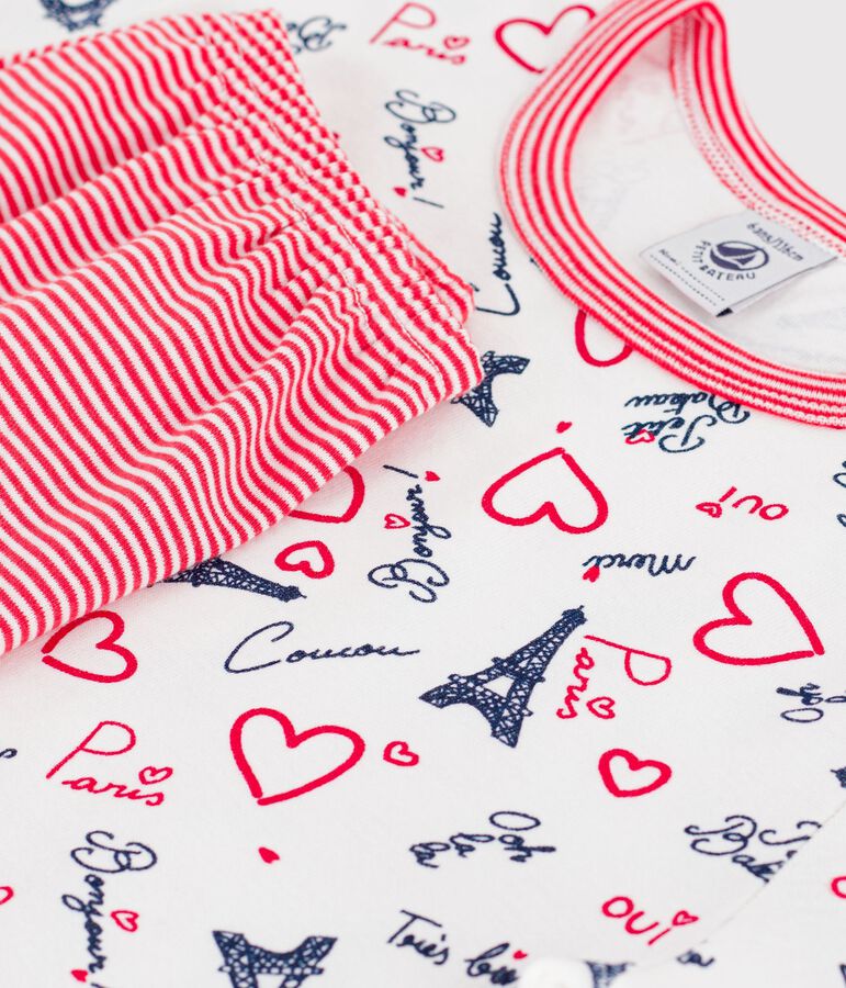 Pijama infantil semicorto de algod&oacute;n con estampado de Par&iacute;s blanco MARSHMALLOW/blanco MULTICO