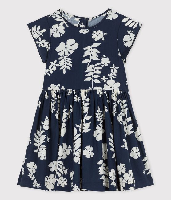 Vestido de popelina de manga corta para niña azul MEDIEVAL/blanco MARSHMALLOW
