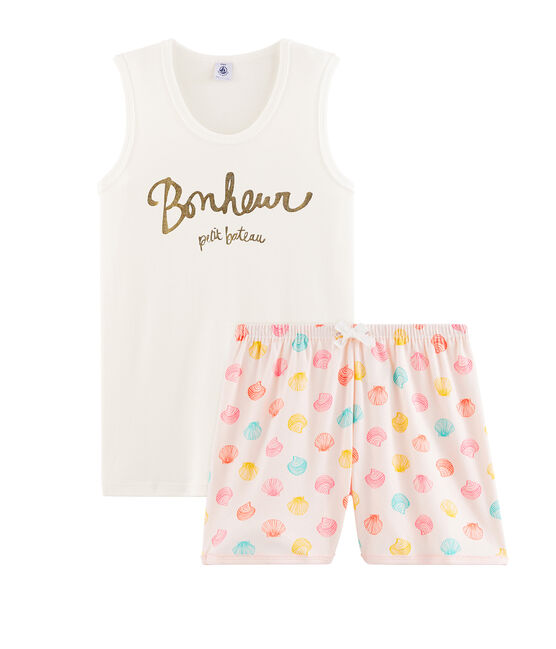 Pijama corto de punto para chica rosa FLEUR/blanco MULTICO