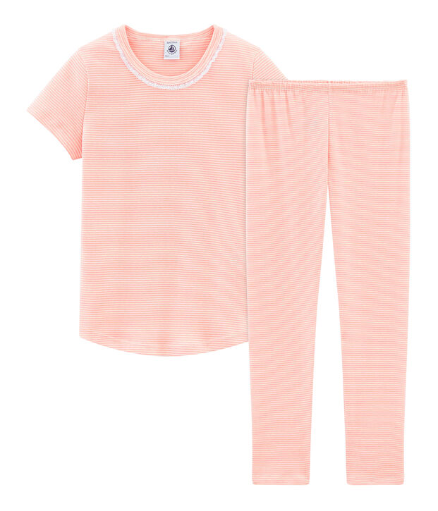 Pijama manga corta de punto para ni&ntilde;a rosa/blanco
