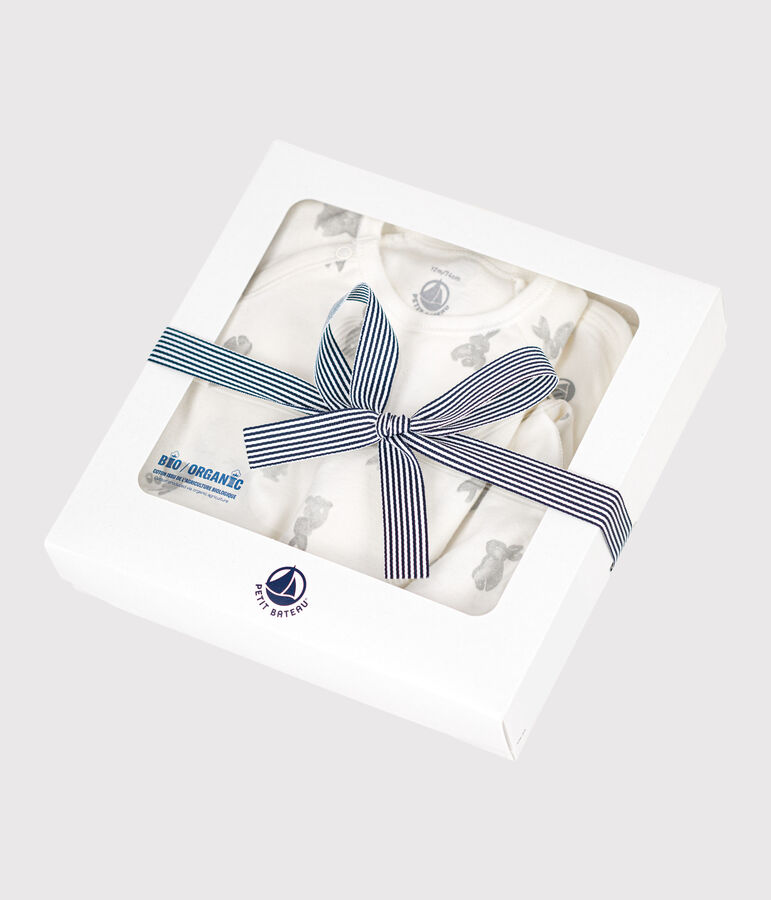 Lote de 3 art&iacute;culos de algod&oacute;n para beb&eacute; blanco/gris