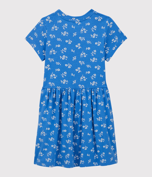 Vestido de manga corta de algod&oacute;n de ni&ntilde;a azul/blanco