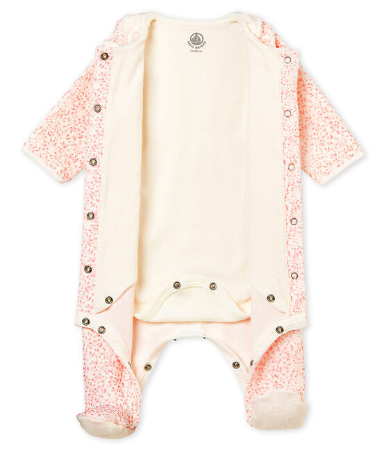 Bodypijama para bebé niña de terciopelo de algodón estampado blanco MARSHMALLOW/rosa JOLI