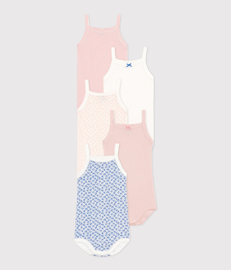 Juego de 5 bodis de tirantes con flores de algod&oacute;n de beb&eacute; multicolor