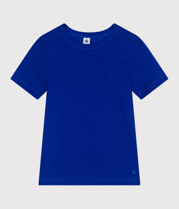 Camiseta de lino de manga corta para mujer azul