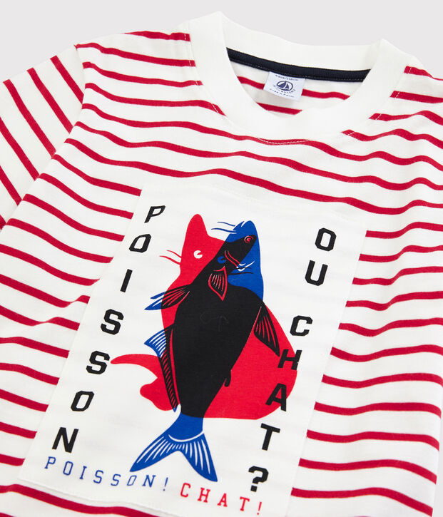 Camiseta de manga corta de punto de ni&ntilde;o blanco/rojo