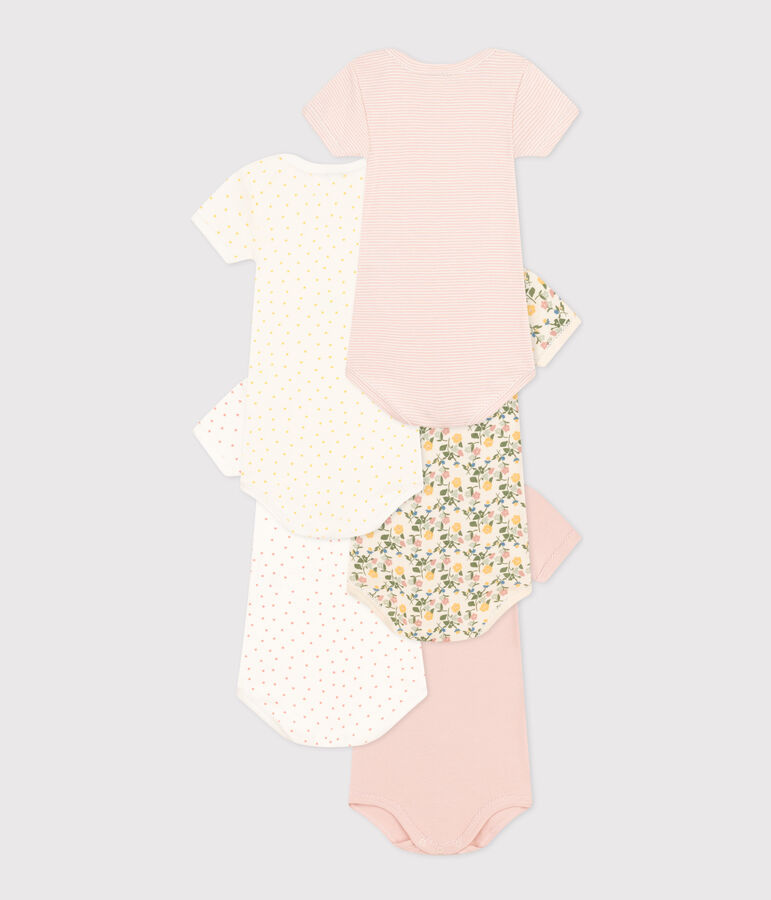 Juego de 5 bodis de manga corta de algod&oacute;n con flores para beb&eacute; multicolor