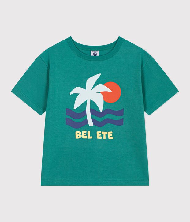 Camiseta infantil de manga corta de algod&oacute;n verde